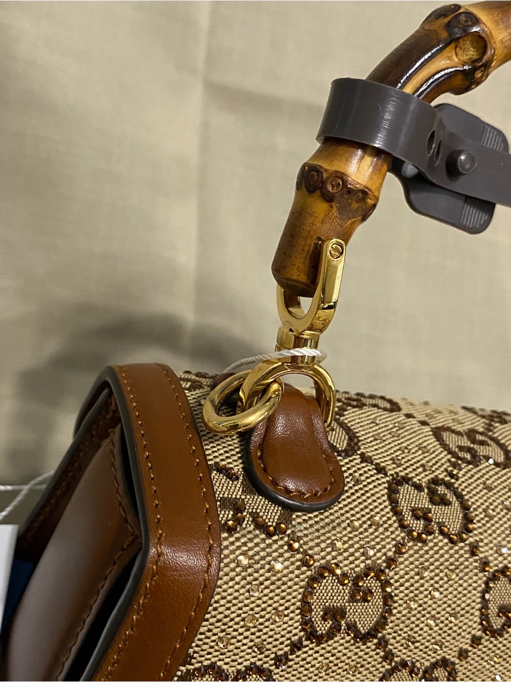Mini Gucci Bamboo 1947 Top Handle Bag Crystal Embellished GG Canvas - Picture 12 of 16